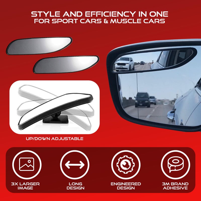 Utopicar Long Blind Spot Car Mirror Aesthetic Convex Mirrors - Side Mirror Engineered Design - Up & Down Adjustable - Blind Spot Rear View Mirrors for Car (2-Pack) - Image 2